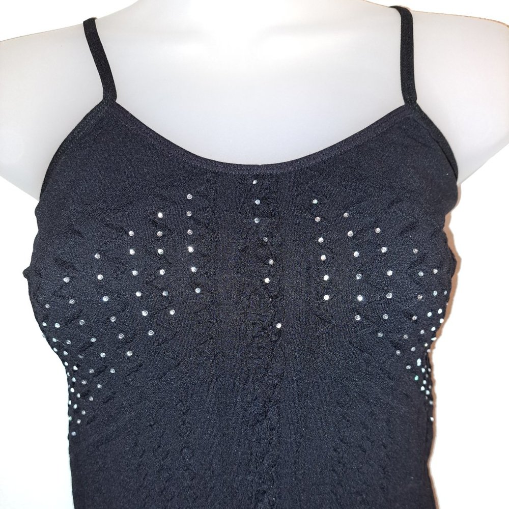 Black Ribbed With Rhinestone Embellishments Stretchy Camisole Tank Top size S/M